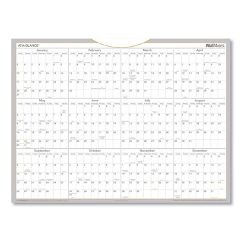 AT-A-GLANCE 12-Month: Jan 2026 to Dec 2026 24 in. x 18 in. WallMates Self-Adhesive Dry Erase Yearly Planning Surfaces - White/Gray/Orange Sheets