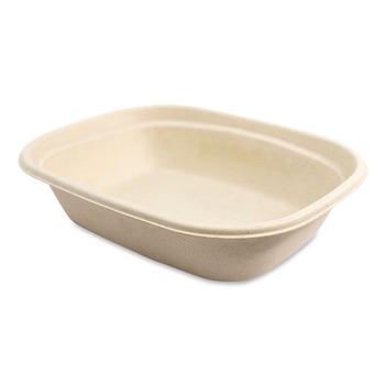 World Centric 6.7 in. x 8.7 in. x 2.1 in. 30 oz. Sugarcane Fiber Laminated Fiber Containers - Natural (400/Carton)