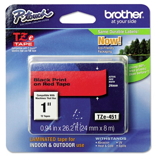 Bulk Savings Pricing 2 | Brother P-Touch TZE451 0.94 in. x 26.2 ft. TZe Standard Adhesive Laminated Labeling Tape - Black on Red image number 0