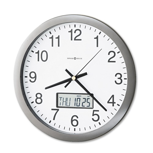 Howard Miller 625-195 Chronicle 14 in. Wall Clock with LCD Inset - White/Gray image number 0