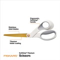 Office & Office Supplies | Fiskars 1069766 8 in. Long 4 in. Cut Length Offset SoftGrip Titanium Scissors - White Handle image number 2