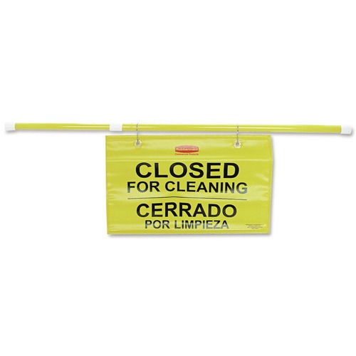 Safety Equipment | Rubbermaid Commercial FG9S1600YEL Site Safety Multi-Lingual 50 in. x 1 in. x 13 in. Hanging Sign - Yellow image number 0