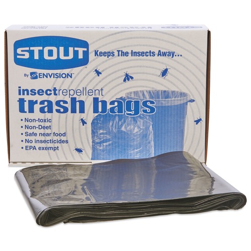 Trash Bags | Stout by Envision P3345K20 33 in. x 45 in. 2 mil. 35 Gallon Insect-Repellent Trash Bags - Black (80/Box) image number 0