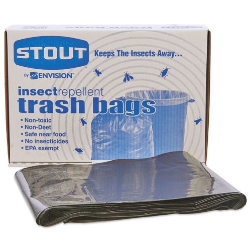 Trash Bags | Stout by Envision P3345K20 Insect-Repellent Trash Bags, 35 Gal, 2 Mil, 33-in X 45-in, Black, 80/box image number 0