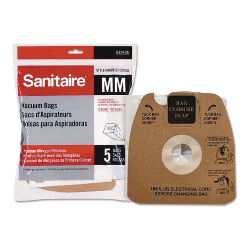 Bags and Filters | Sanitaire 63253A Style MM Disposable Dust Bags with Allergen Filter for SC3683A/SC3683B (5/Pack) image number 0