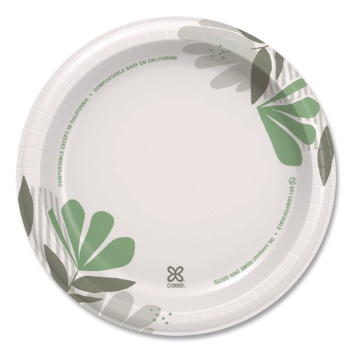 Cutlery | Dixie UX9WS Pathways Soak-Proof Shield WiseSize 8.5 in. Paper Plates - Green/Burgundy (125/Pack) image number 0