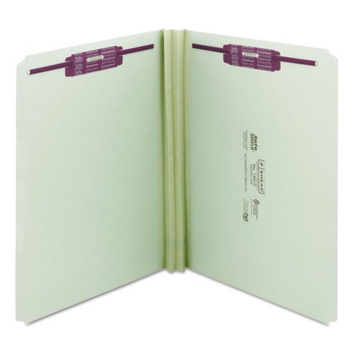  | Smead 14910 Recycled Pressboard Fastener Folders with Straight Tabs - Letter, Gray/Green (25/Box) image number 0