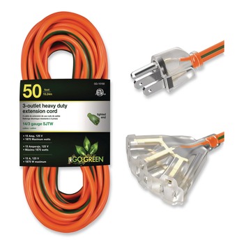 GoGreen Power 50 ft. 15 Amps 14 AWG 3-Outlet Heavy Duty Extension Cord - Orange