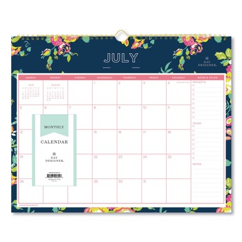 Blue Sky 15 in. x 12 in. 12-Month (Jul 2025-Jun 2026) Day Designer Peyton Academic Wall Calendar - White/Navy Sheets