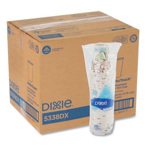 Cutlery | Dixie 5338DX PerfecTouch 8 oz. Paper Hot Cups - Coffee Haze Design (25/Sleeve, 20 Sleeves/Carton) image number 0