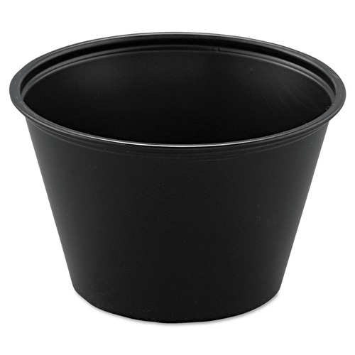 Dart P400BLK 4 oz. Polystyrene Portion Cups - Black (10 Bags/Carton, 250/Bag) image number 0