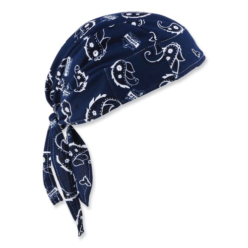 Cooling Gear | Ergodyne 12480 Chill-Its 6615 One Size Fits Most High-Performance Bandana Doo Rag with Terry Cloth Sweatband - Navy Western image number 0