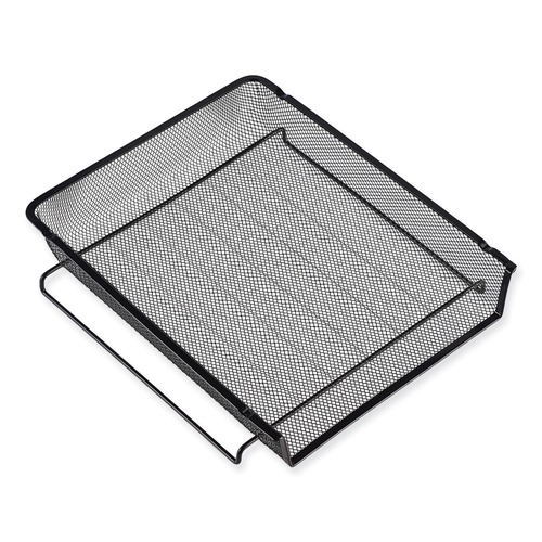 Office Jansan | Universal UNV20012 17 in. x 10.88 in. x 2.5 in. Deluxe Mesh Stacking Side Load Tray - Legal Size, Black image number 0