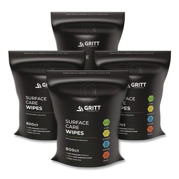 Gritt Commercial GRI5RW4 Surface Care Wipes, 1-Ply, 6 x 8, Fresh, White, 800/Pack, 4 Packs/Carton