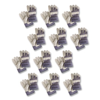 MCR Safety Mustang Leather Palm Gloves - X-Large, Blue/Cream (1-Dozen)