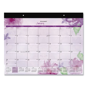 AT-A-GLANCE 12 Month: Jan 2026 to Dec 2026 21.75 in. x 17 in. Floral Artwork Beautiful Day Desk Pad Calendar - Assorted Color Sheets, Black Binding