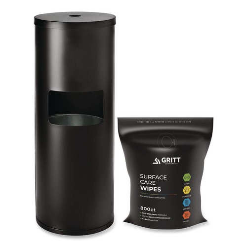 Paper & Dispensers | Gritt Commercial GRI509BLKRW 13.1 in. x 13.1 in. x 36 in. Dispenser and Wipes Starter Kit - Black (1-Kit) image number 0