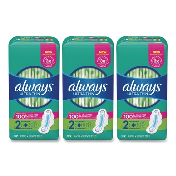 Always Size 2 Ultra Thin Super Absorbent Pads with Wings (3/Carton)