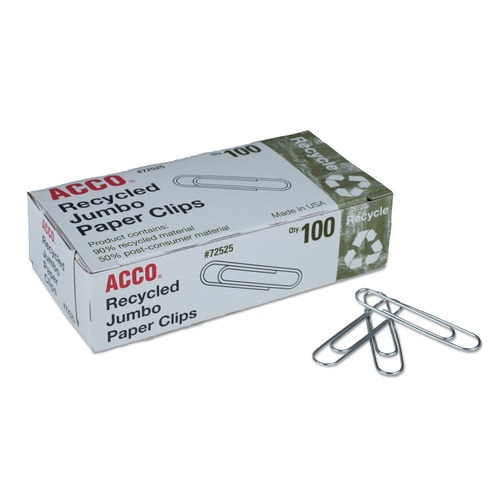 Office Jansan | ACCO A7072525A Jumbo Smooth Recycled Paper Clips - Silver (1000/Pack) image number 0