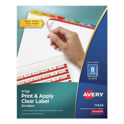 Dividers & Tabs | Avery 11424 Index Maker 11 in. x 8.5 in. 8-Tab Traditional Color Print and Apply Clear Label Dividers - Assorted (25/Box) image number 0