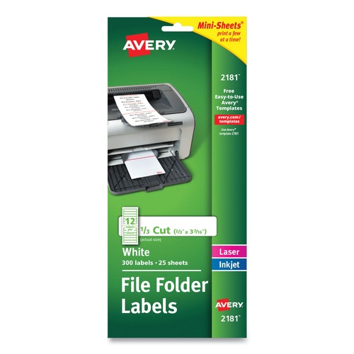 Office Jansan | Avery 02181 0.66 in. x 3.44 in. Mini-Sheets Permanent File Folder Labels - White (300/Pack) image number 0