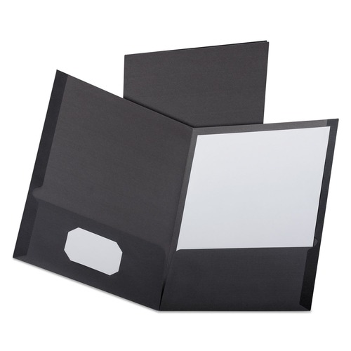  | Oxford 53406EE Linen Finish Twin Pocket Letter Folders - Black (25/Box) image number 0