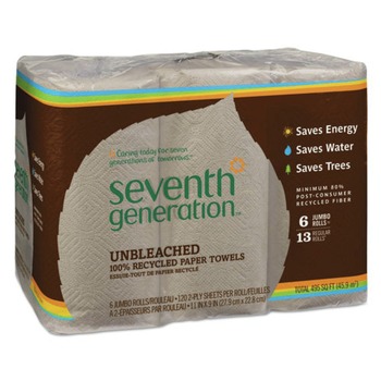 Seventh Generation 100% Recycled 11 in. x 9 in. 2-Ply Paper Kitchen Towel Rolls - Brown (120/Roll, 6 Rolls/Pack)