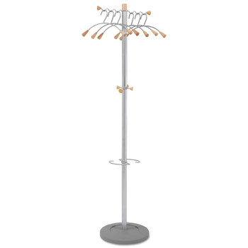 Alba 18.88w x 14d x 68.5h Wavy Six Hangers/Two Knobs/Four Hooks Coat Tree - Silver/Wood