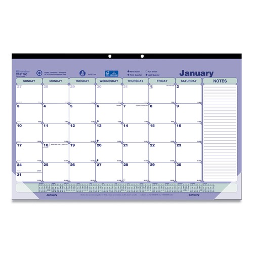 Bulk Savings Pricing 2 | Brownline C181700 12-Month (Jan to Dec): 2026 17.75 in. x 10.88 in. Monthly Desk Pad Calendar - White/Blue/Green Sheets, Black Binding/Clear Corners image number 0