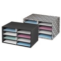 Office Jansan | Bankers Box 6170301 19.5 in. x 12.38 in. x 10.25 in. 8 Letter Compartments Decorative Sorter - Black/Gray Pinstripe image number 1
