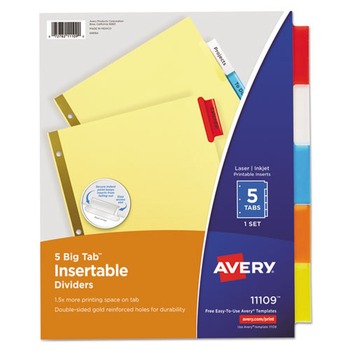 Avery 11109 Big Tab 11 in. x 8.5 in. 5-Tab Double-Sided Gold Edge Reinforcing Insertable Dividers - Assorted Tabs/Buff (1-Set)