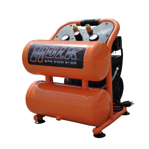 Portable Air Compressors | Hulk HP15P004SS Silent Air 1.5 HP 4 Gallon Oil-Free Twin Stack Compressor image number 0