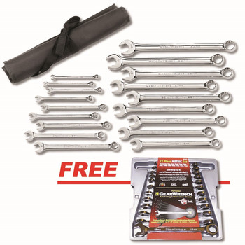 GearWrench 18-Piece Metric Long Pattern Combination Wrench Set with FREE 12-Piece Combination Ratcheting Wrench Set