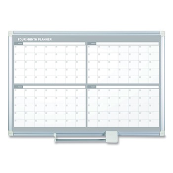 MasterVision Four Month 48 in. x 36 in. Magnetic Dry Erase Calendar Board - White Surface, Silver Aluminum Frame