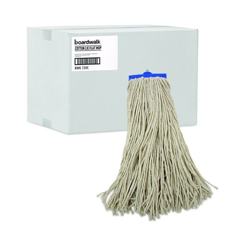Mops | Boardwalk BWK720C 20 oz. Economical Lie-Flat Cotton Fiber Mop Head - White (12/Carton) image number 0