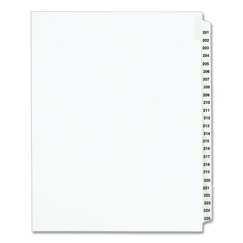 Office Jansan | Avery 01338 11 in. x 8.5 in. 25-Tab 201 to 225 Avery Style Preprinted Legal Exhibit Side Tab Index Dividers - White (1-Set) image number 0