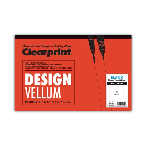  | Clearprint 10001416 Design 16 lbs. 11 in. x 17 in. Vellum Paper - Translucent White (50/Pad) image number 0