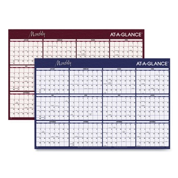 AT-A-GLANCE A152 12-Month: Jan 2026 to Dec 2026 48 in. x 32 in. Reversible Horizontal Erasable Wall Planner - Assorted Sheet Colors