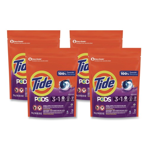 Cleaning & Janitorial Supplies | Tide 80760777 HE Compatible Laundry Detergent Pods - Spring Meadow (31/Pack, 4 Packs/Carton) image number 0