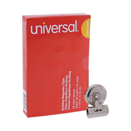 Office Jansan | Universal UNV31260 Bulldog Magnetic Clips - Small, Nickel (18/Pack) image number 0