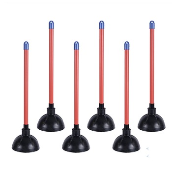 Boardwalk 6-Piece/Carton 5.63 in. Toilet Plunger with 18 in. Plastic Handle - Red/Black