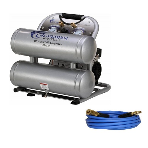 Stationary Air Compressors | California Air Tools 4610ACH 4.6 Gallon 1 HP Ultra Quiet and Oil-Free Aluminum Twin Tank Air Compressor Hose Kit image number 0