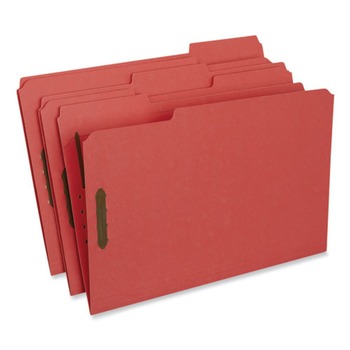 Universal UNV13527 Deluxe Reinforced 1/3-Cut Top Tab Legal Size Folders with Fasteners - Red (50/Box)
