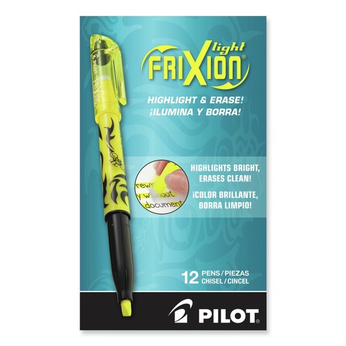 Highlighters | Pilot PIL46502 Frixion Light Erasable Highlighter, Yellow Ink, Chisel Tip, Yellow/black Barrel, Dozen image number 0