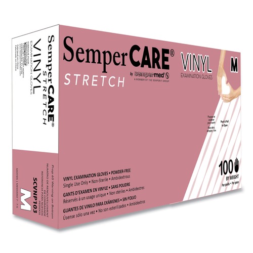 Disposable Gloves | SemperCare SCVNP103 Stretch Vinyl Examination Gloves - Medium, Cream (1000/Carton) image number 0
