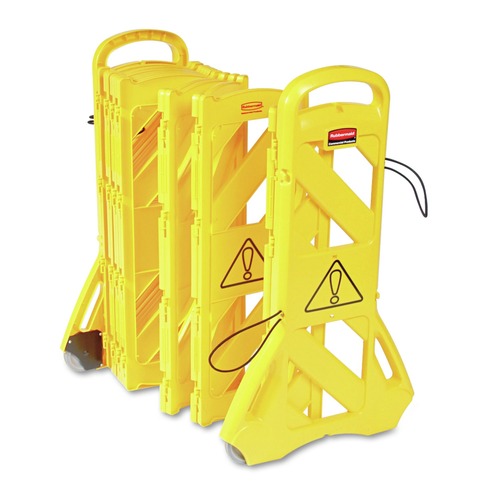 Labor Day Sale! Save $30 off $199! | Rubbermaid Commercial FG9S1100YEL 13 ft x 40 in. Plastic Portable Mobile Safety Barrier - Yellow image number 0