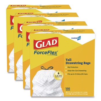 PRODUCTS | Glad 78526 13 gal. 24 in. x 27.38 in. Tall Kitchen Drawstring Trash Bags - Gray (400/Carton)