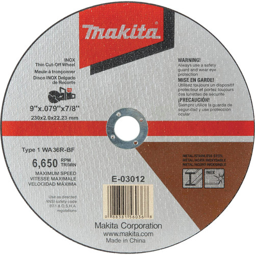  | Makita E-03012 9 in. x 0.79 in. x 7/8 in. INOX 36 Grit Thin Cut-Off Wheel image number 0