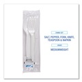 Cutlery | Boardwalk BWKFKTNSMWPSWH Mediumweight Fork/Knife/Napkin/Pepper/Salt/Spoon 6-Piece Plastic Cutlery Kit - White (250/Carton) image number 6