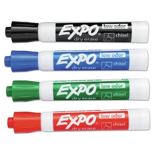 Office Jansan | EXPO 80074A Broad Chisel Tip Low-Odor Dry-Erase Marker - Assorted Colors (4/Set) image number 0